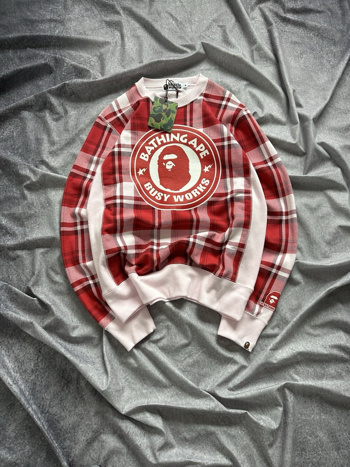 A Bathing Ape Bape Plaid Check Gift Busy Works Sweatshirt Crewneck Size M