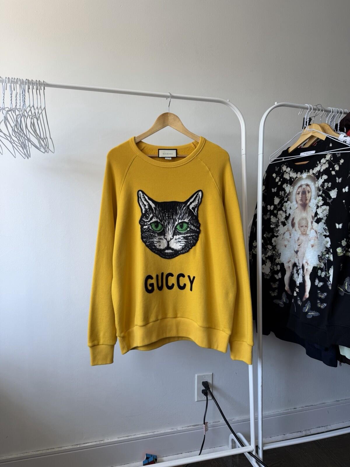 Authentic Gucci Yellow Mustard Mystic Cat Sweatshirt  L Embroidered Gucc