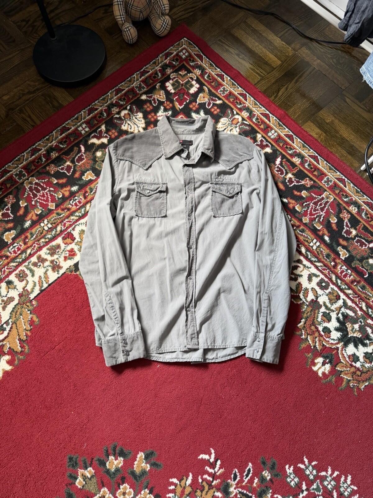 Diesel Eagle Corduroy Western Shirt Gray Size XL