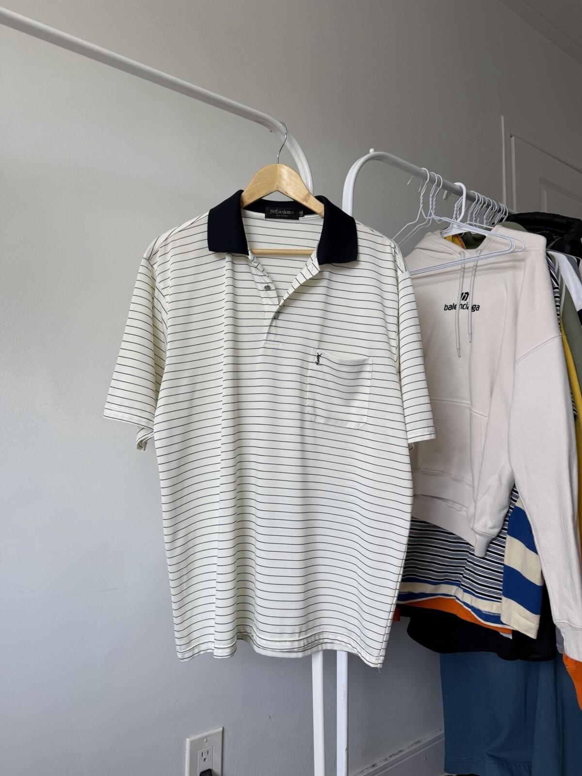 Yves Saint Laurent Cream & Black YSL 100% Silk Polo T-Shirt Mens Size XXL Tee