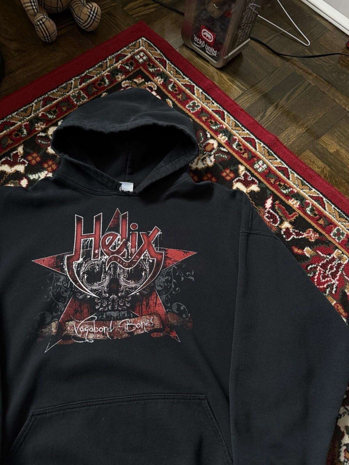 Vintage Vagabond Bones by Helix Skull Blood Band Hoodie Double Sided Gildan 00s