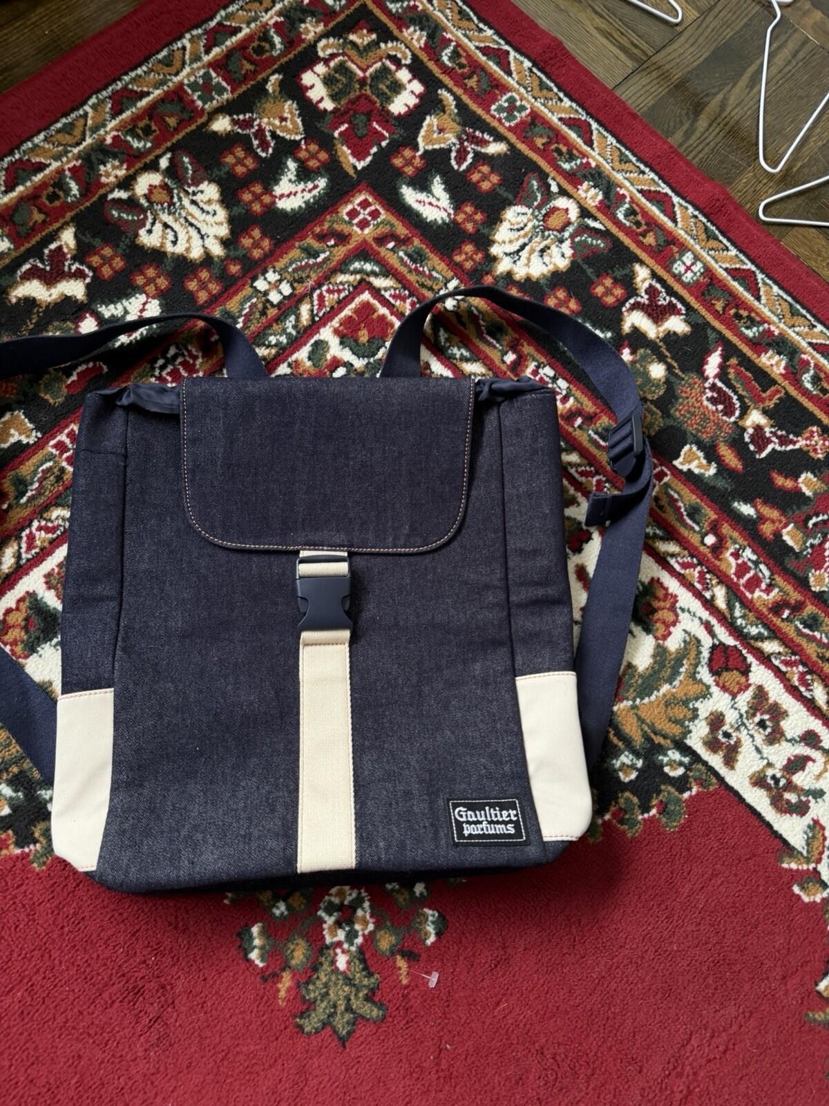 Jean Paul Gaultier Blue White Denim Backpack Bag