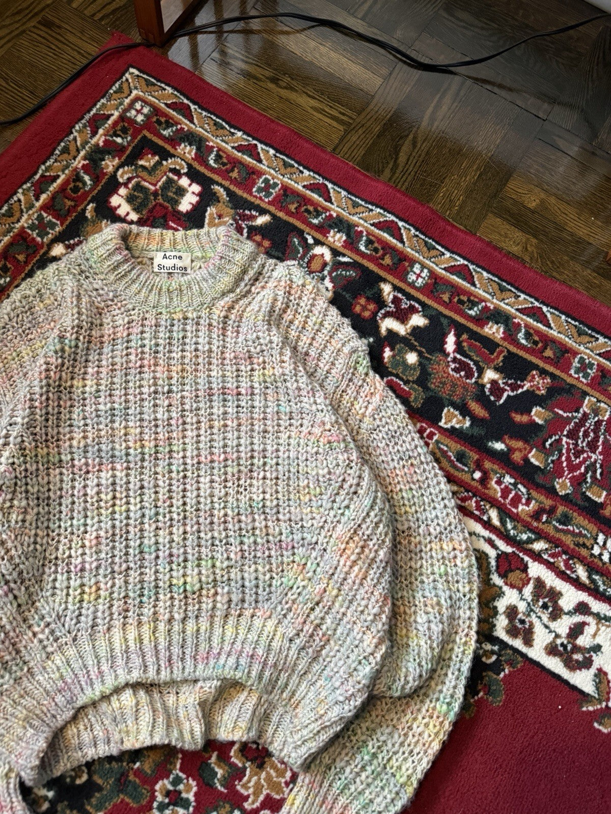 Acne Studios Zora Knit Sweater White/Gray With Rainbow Streaks Size S