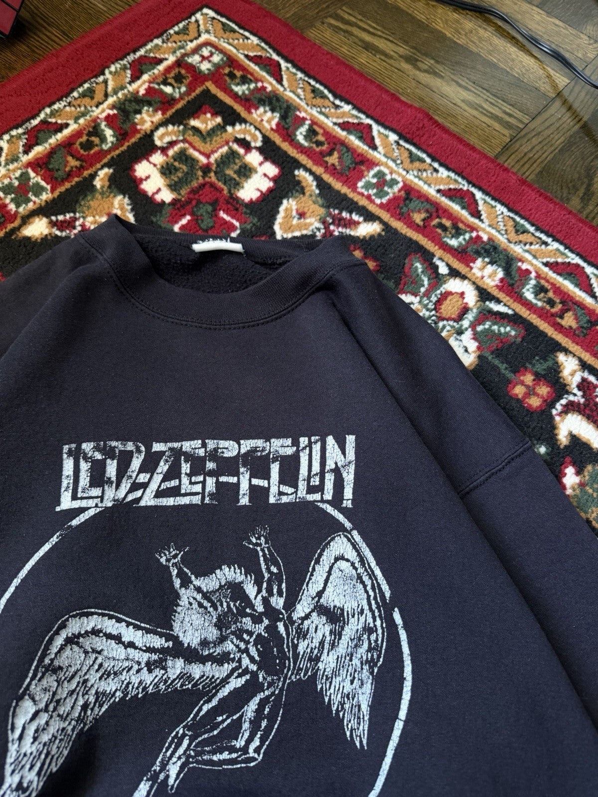 90s Led Zeppelin Swan Song Angel  Faded Black Sweatshirt