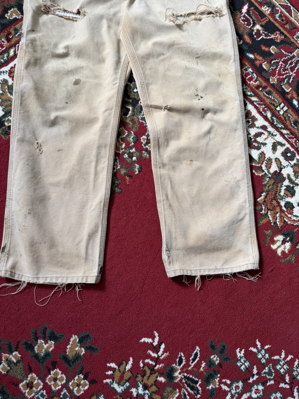 Carhartt Relaxed Fit Single Knee Pants Beige Thrashed Faded Size 36/36 Y2K