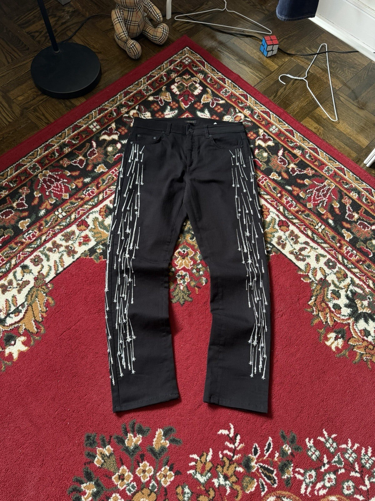 Escada Black Shooting Star Embroidered Jeans Size 34