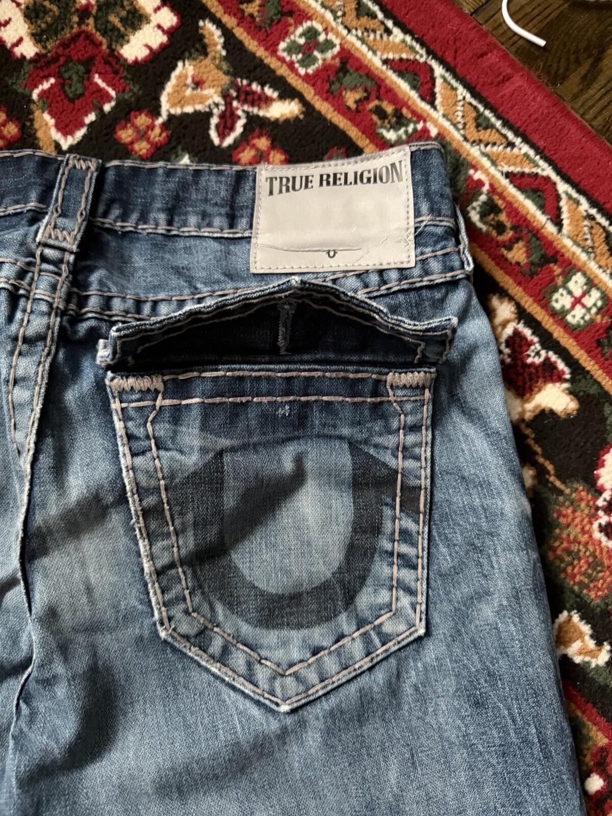 True Religion Mens Jeans Denim Tan Stitching Straight Leg 32 Y2K