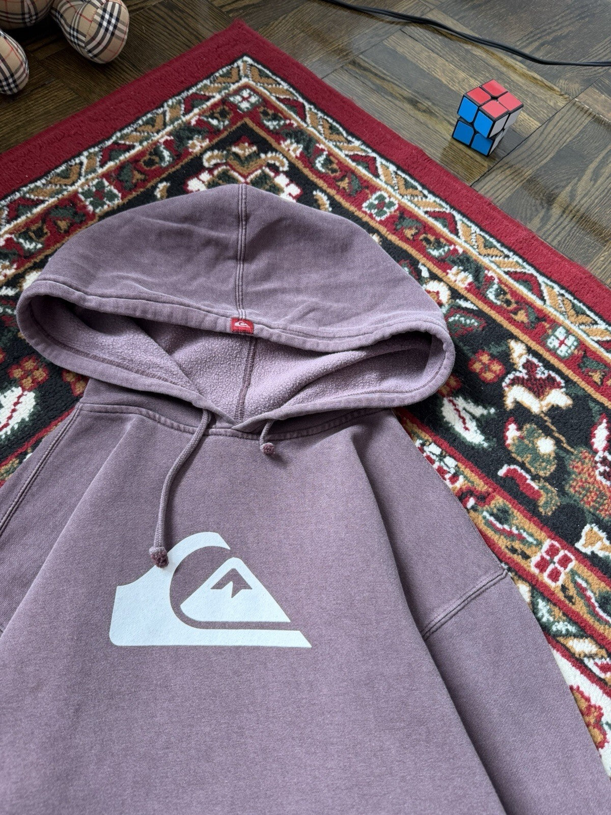 Vintage 00s Y2K Quicksilver Surf Boarding Hoodie Burgundy Dyed Mens Size S
