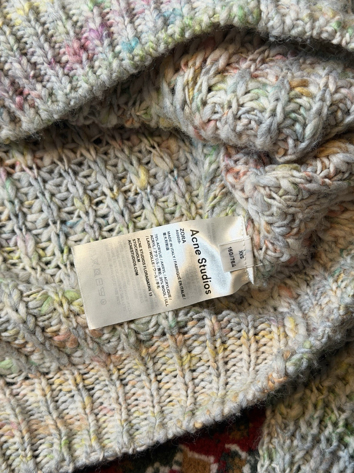 Acne Studios Zora Knit Sweater White/Gray With Rainbow Streaks Size S