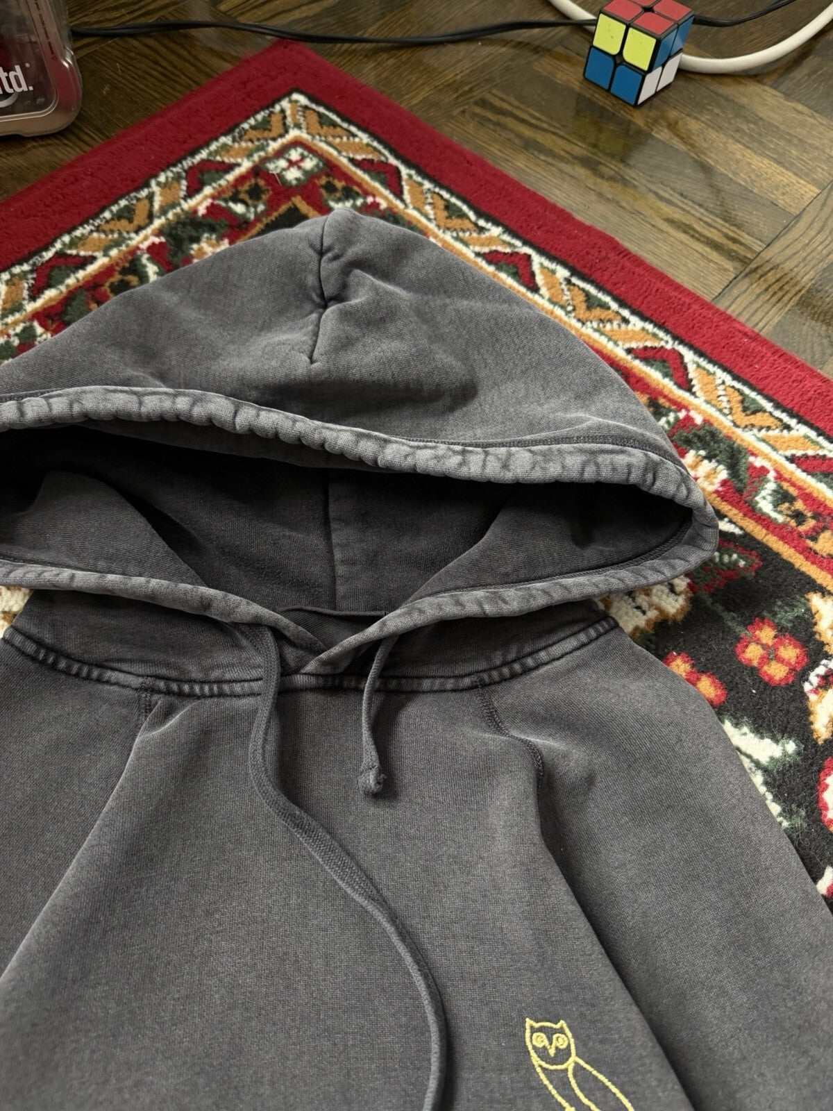 October's Very Own OVO Drake Pigment Dyed Owl Logo Hoodie Sweatshirt Off Black S