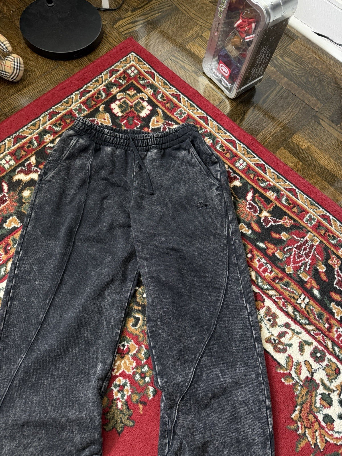 Dime MTL Small Logo Relaxed Straight Sweatpants Navy Size Large