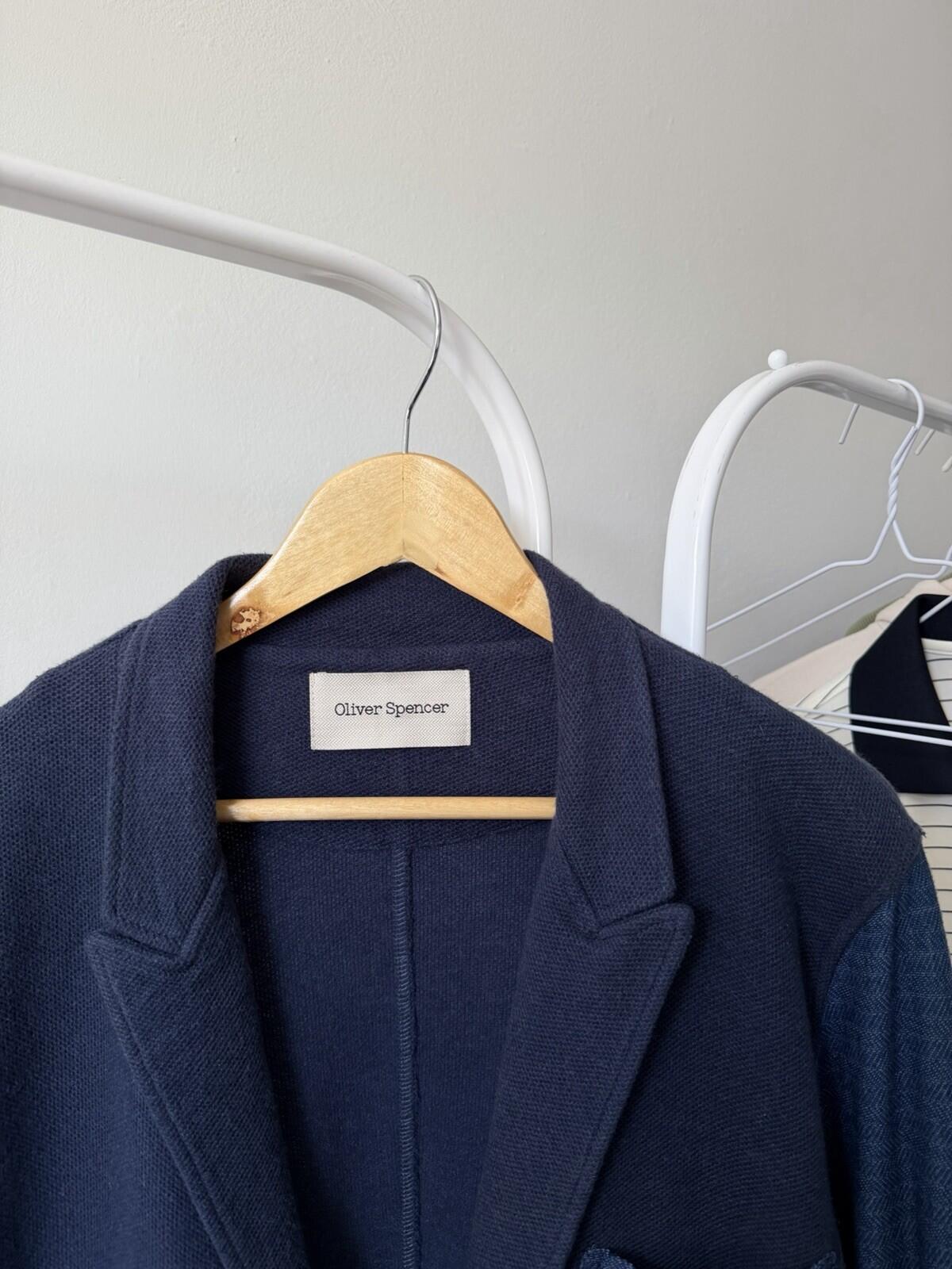 Oliver Spencer Navy Cotton Blazer Sport Jacket Mens Nave Blue