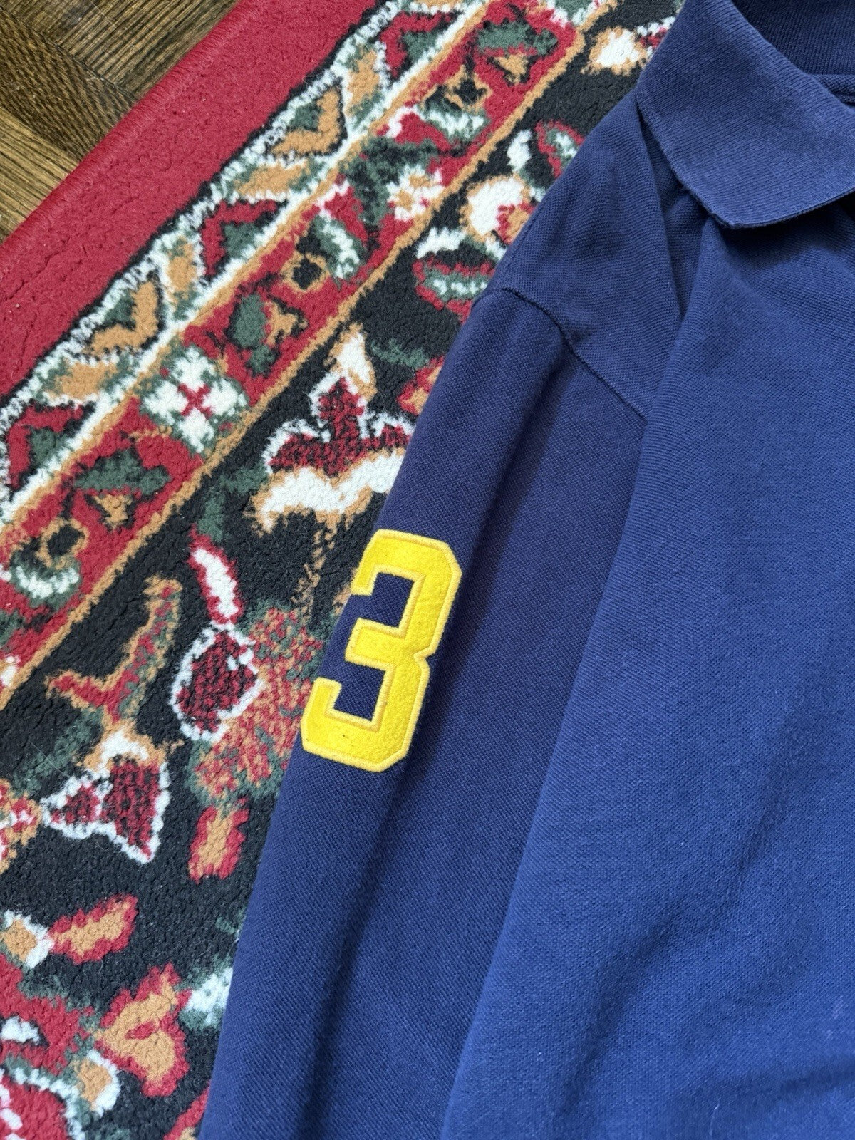 Vintage Polo Ralph Lauren Men Big Pony #3 Rugby Polo Long Sleeve Navy (Sz L) USA
