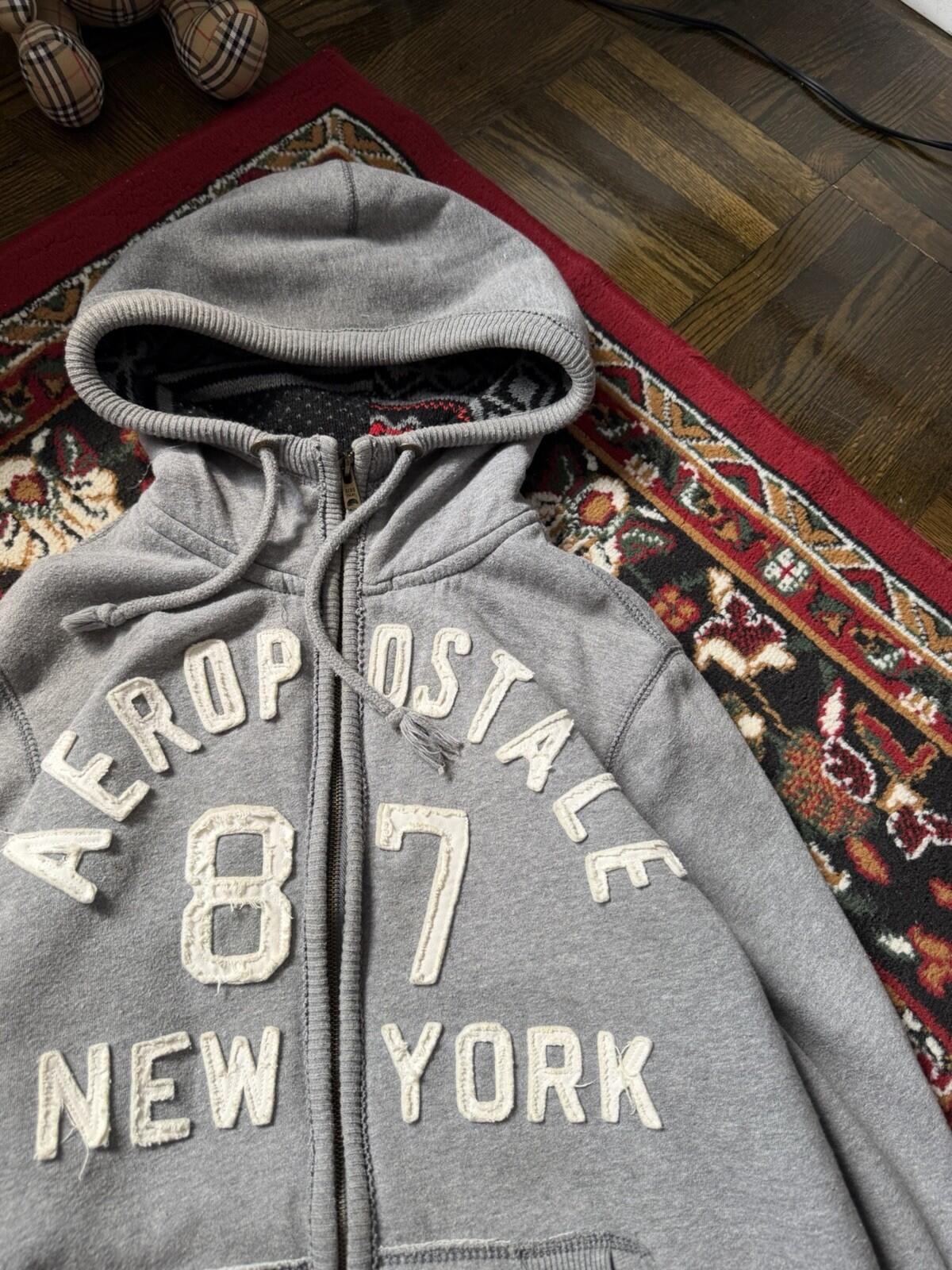 Y2K Aeropostale Faux Fur Vintage Grunge Gray Jacket Hoodie Large