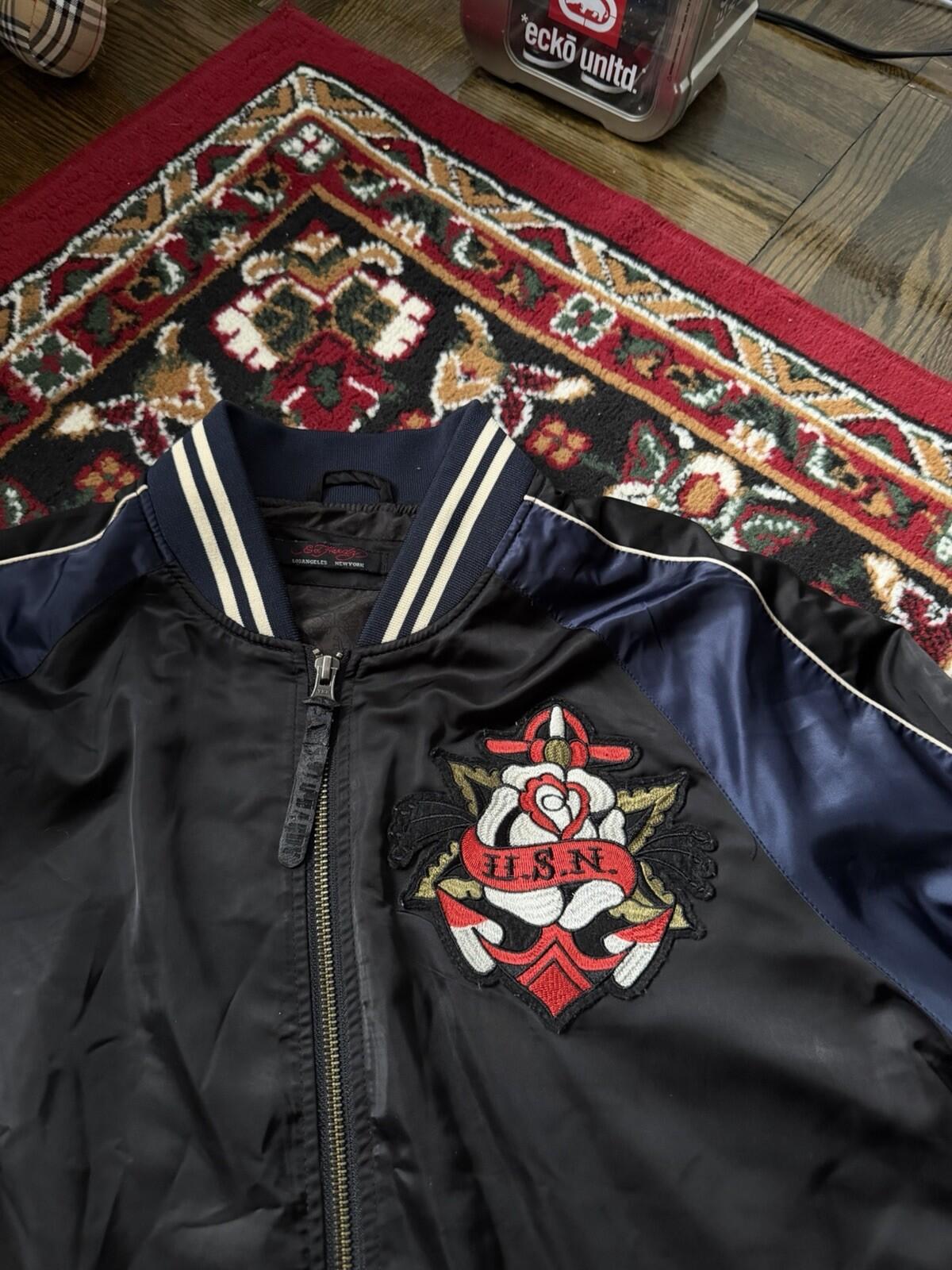 VTG Ed Hardy New York Dragon Japanese Satin Souvenir Bomber Jacket Size M Y2K