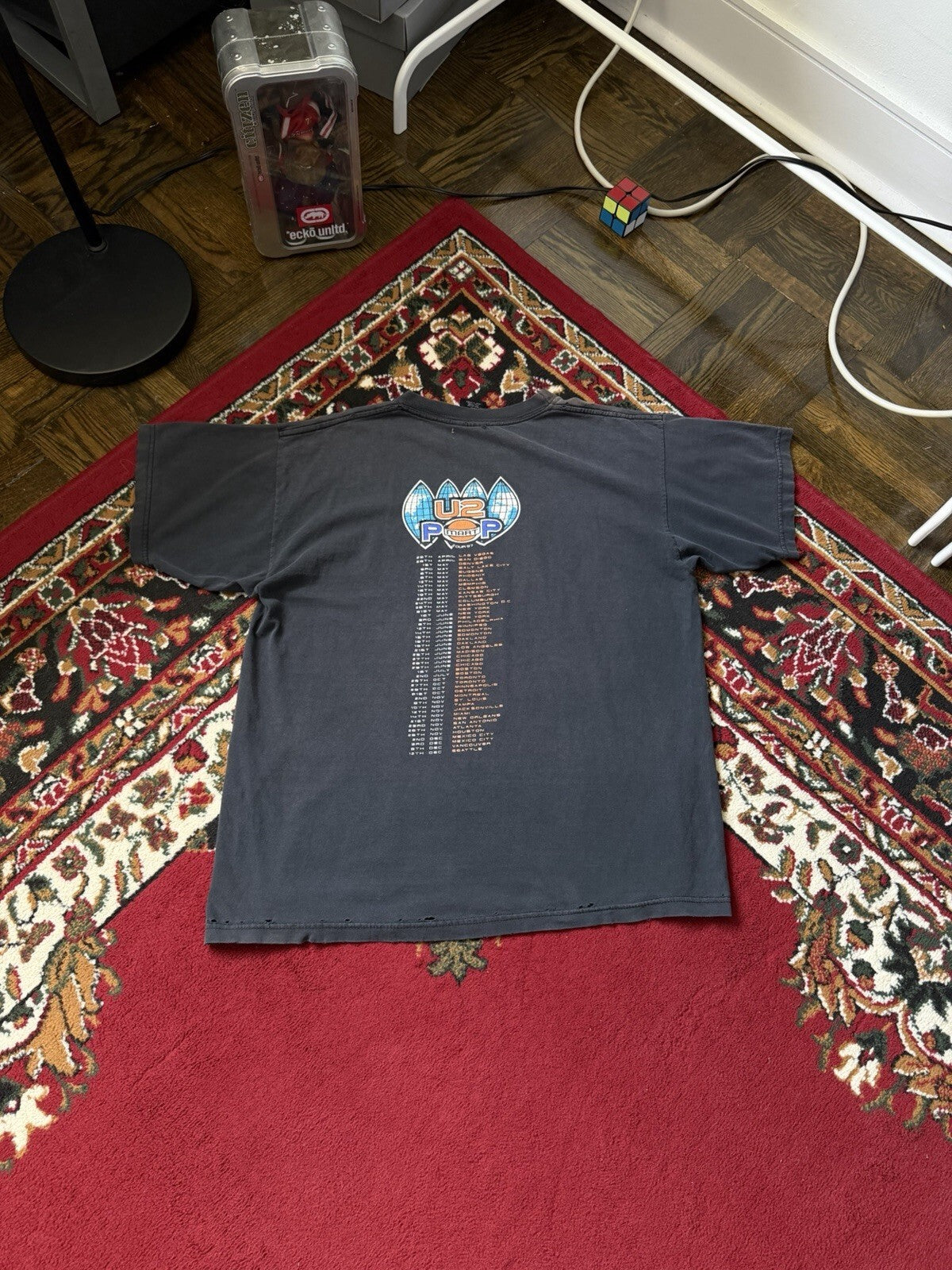 Vintage U2 1997 PopMart Shirt Mens XL Black Tour 97 Rock Band Tee Distressed