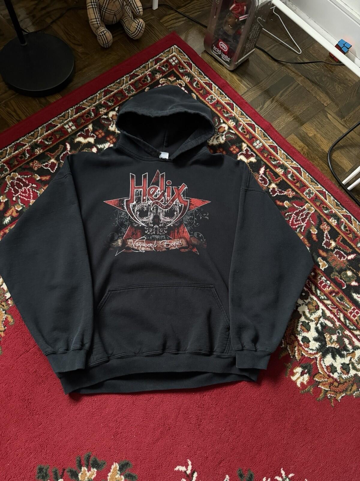 Vintage Vagabond Bones by Helix Skull Blood Band Hoodie Double Sided Gildan 00s