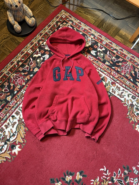 00s Gap Vintage Fleece Hoodie Mens S Y2K Spell Out Red