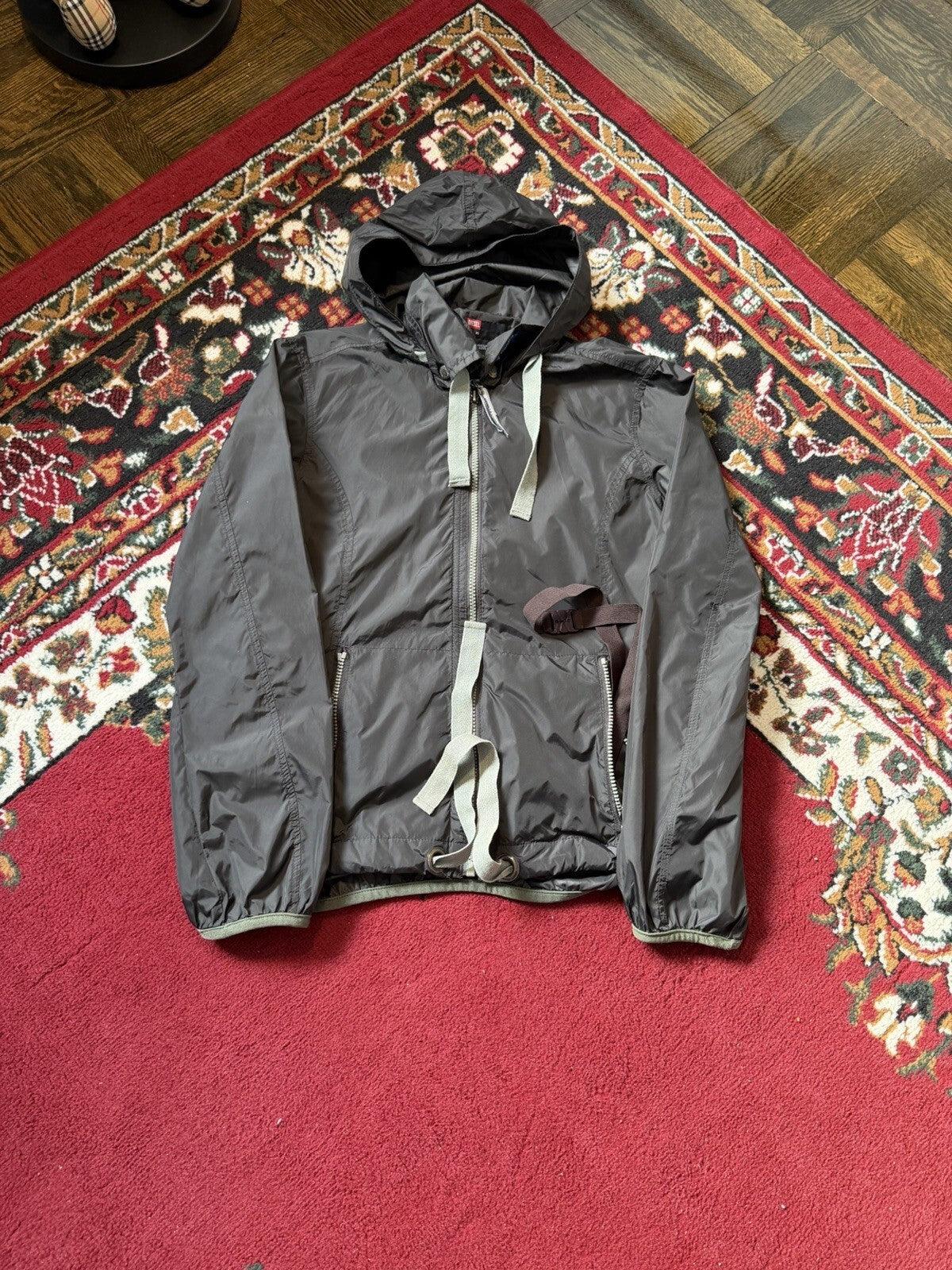 Y2K Diesel Big Log Distressed Full Zip Long Sleeve Windbreaker Gray Size XS