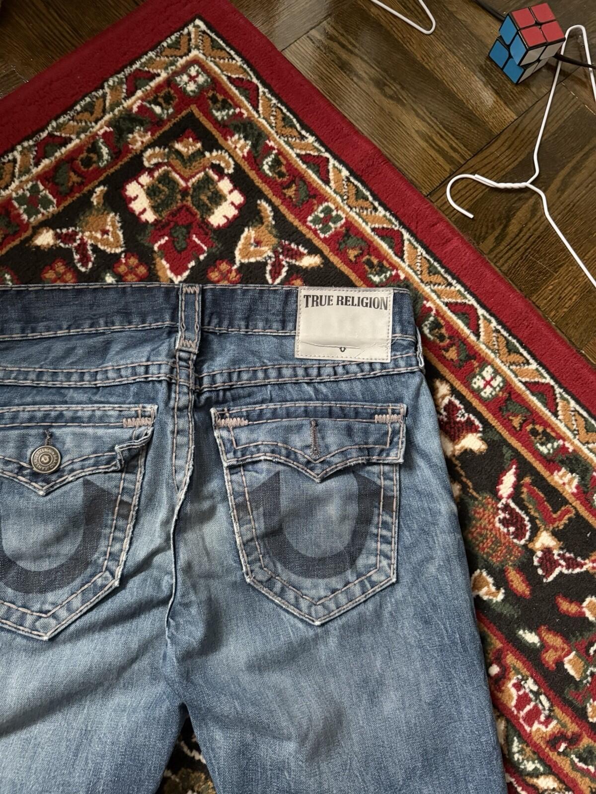 True Religion Mens Jeans Denim Tan Stitching Straight Leg 32 Y2K
