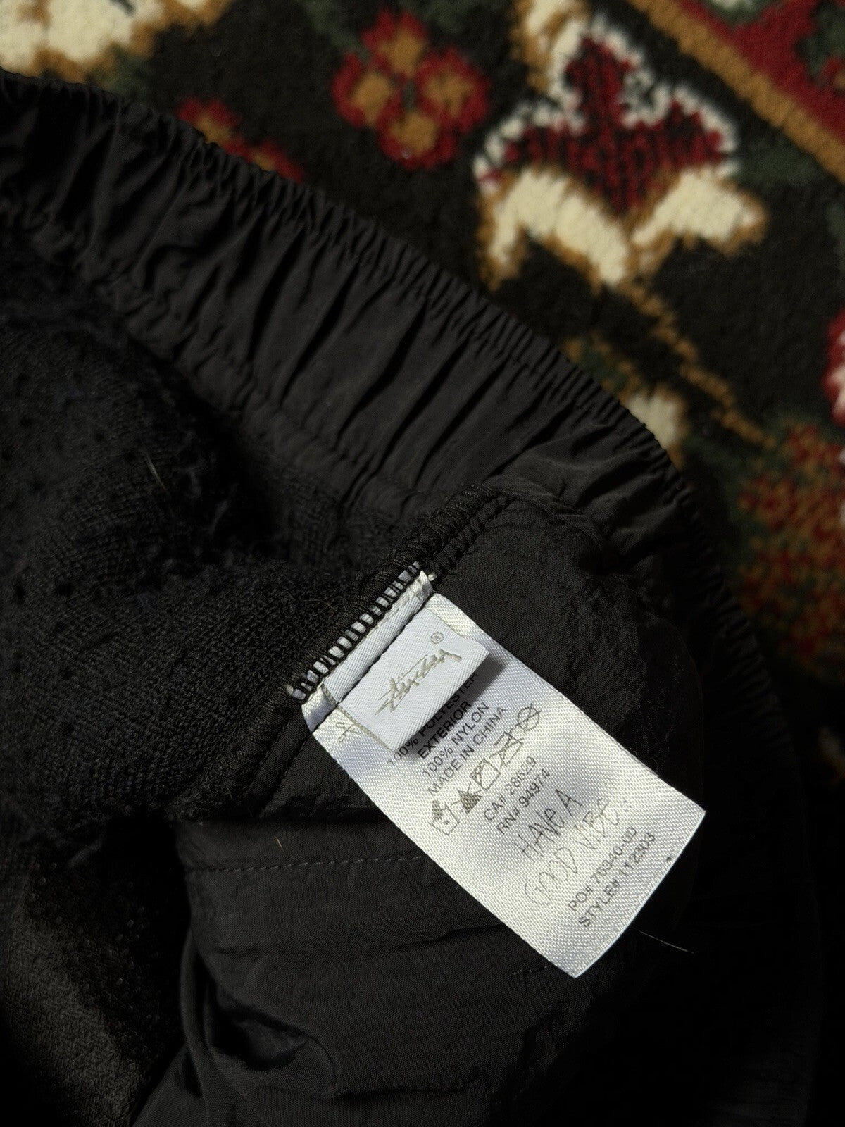 Stussy Sherpa Fleece Shorts Black Embroidered Logo Zipper Nylon Pocket