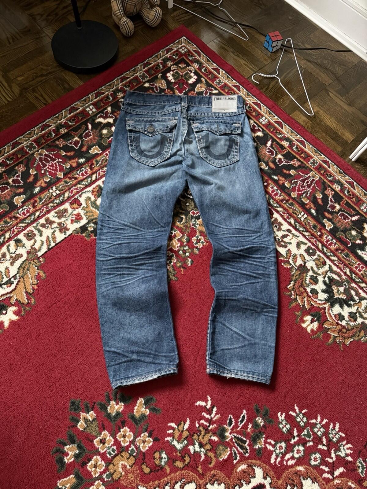 True Religion Mens Jeans Denim Tan Stitching Straight Leg 32 Y2K