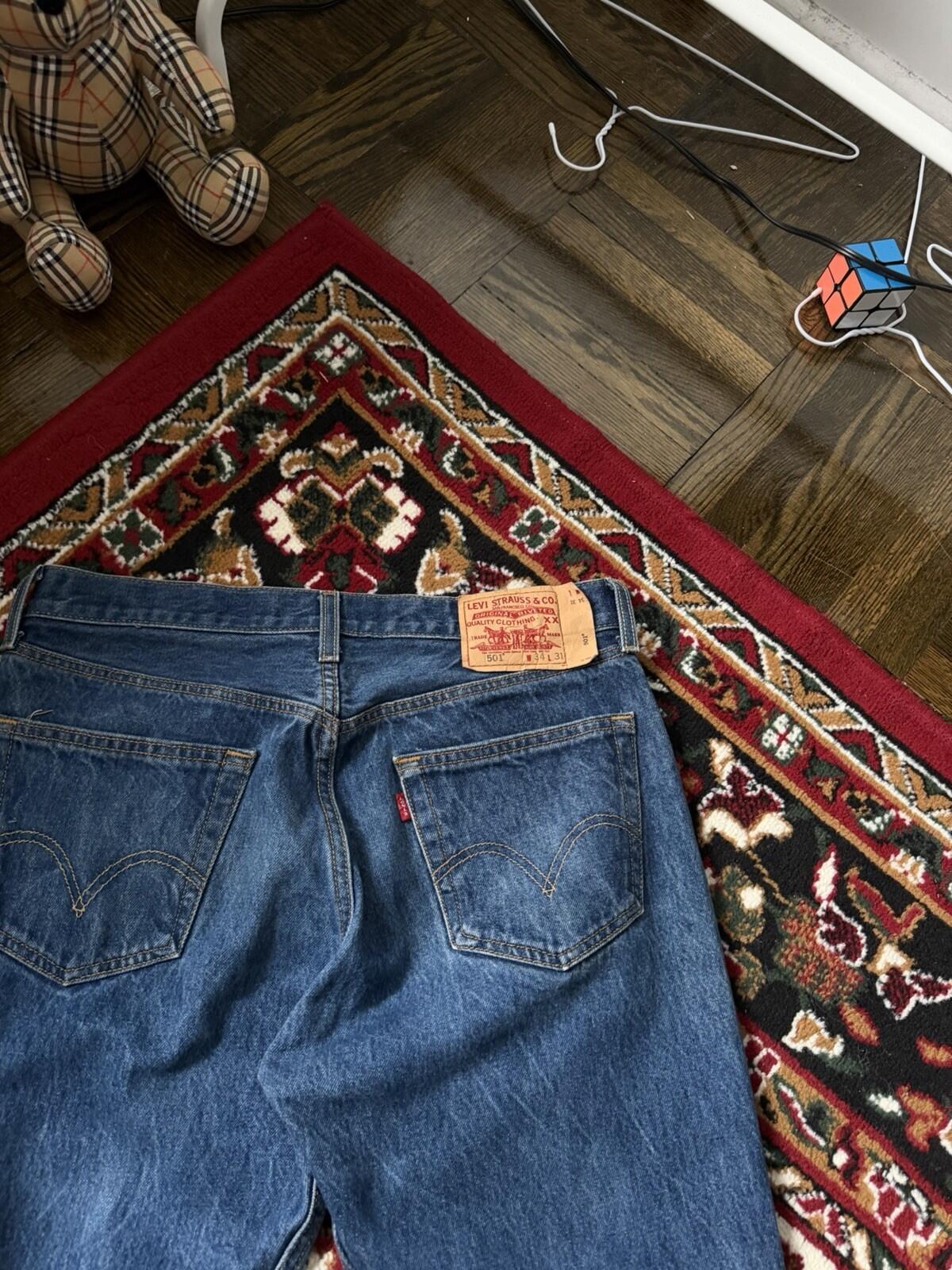 Levis 501 Vintage Button Fly Blue Denim Jeans Medium Wash Mens Size 34x31
