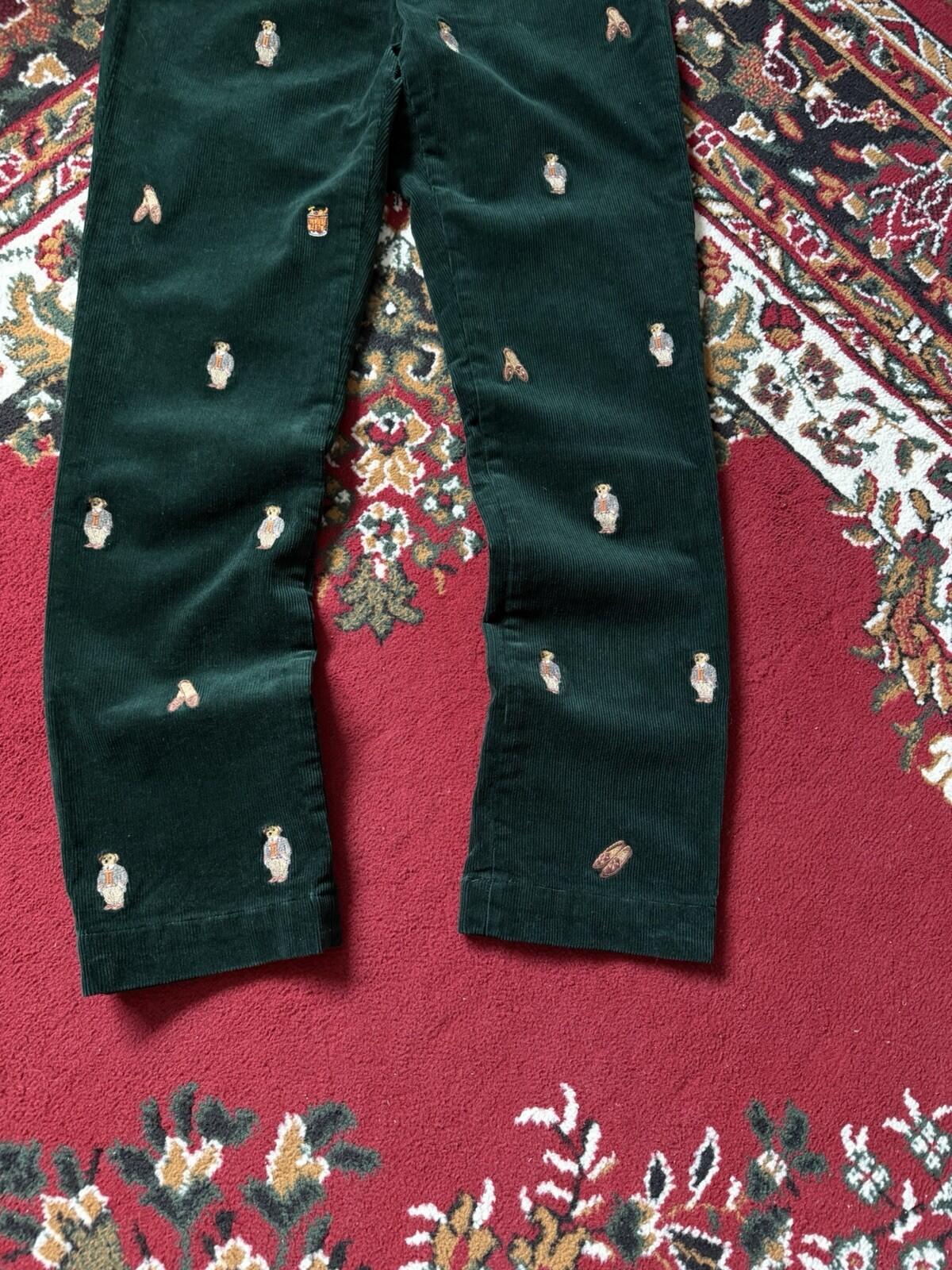 Polo Ralph Lauren Bear Slim Green Corduroy Embroidered Pants Size 30/30