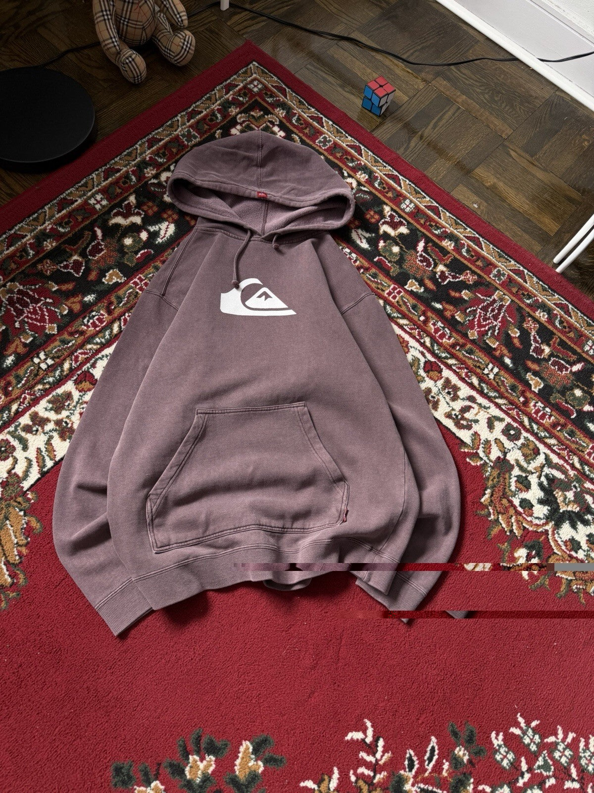 Vintage 00s Y2K Quicksilver Surf Boarding Hoodie Burgundy Dyed Mens Size S