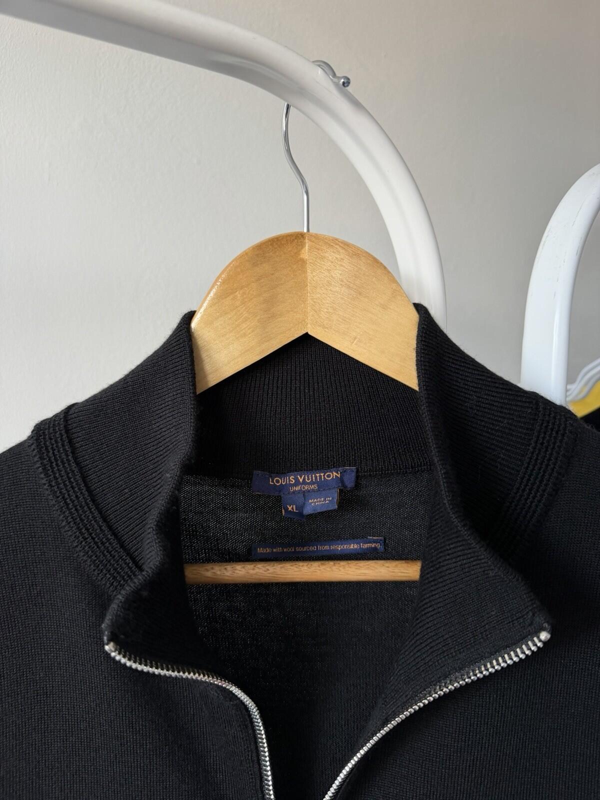 Louis Vuitton Uniforms Wool Knit Sweater Black Mens Size XL Full Zip Mock Neck