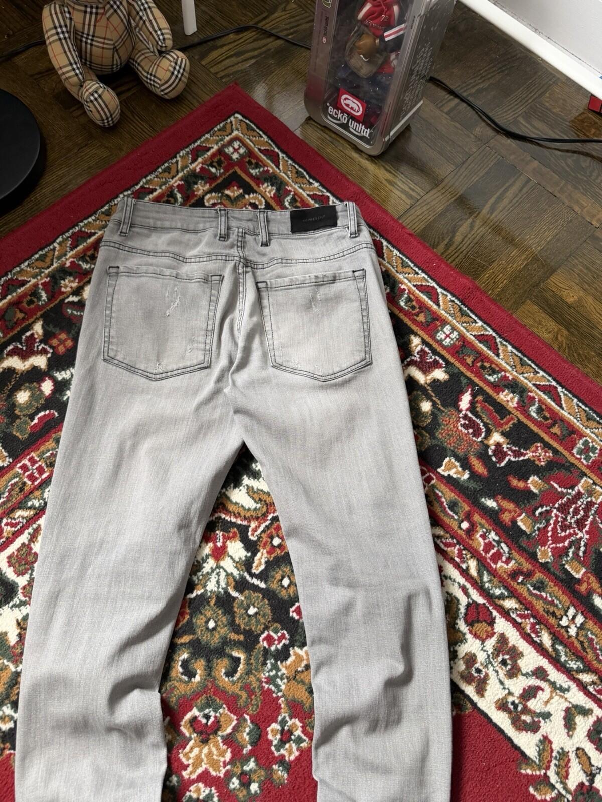 REPRESENT Distressed Slim Fit Jeans Flat Grey Size 34 Men's Repaired Denim Pants