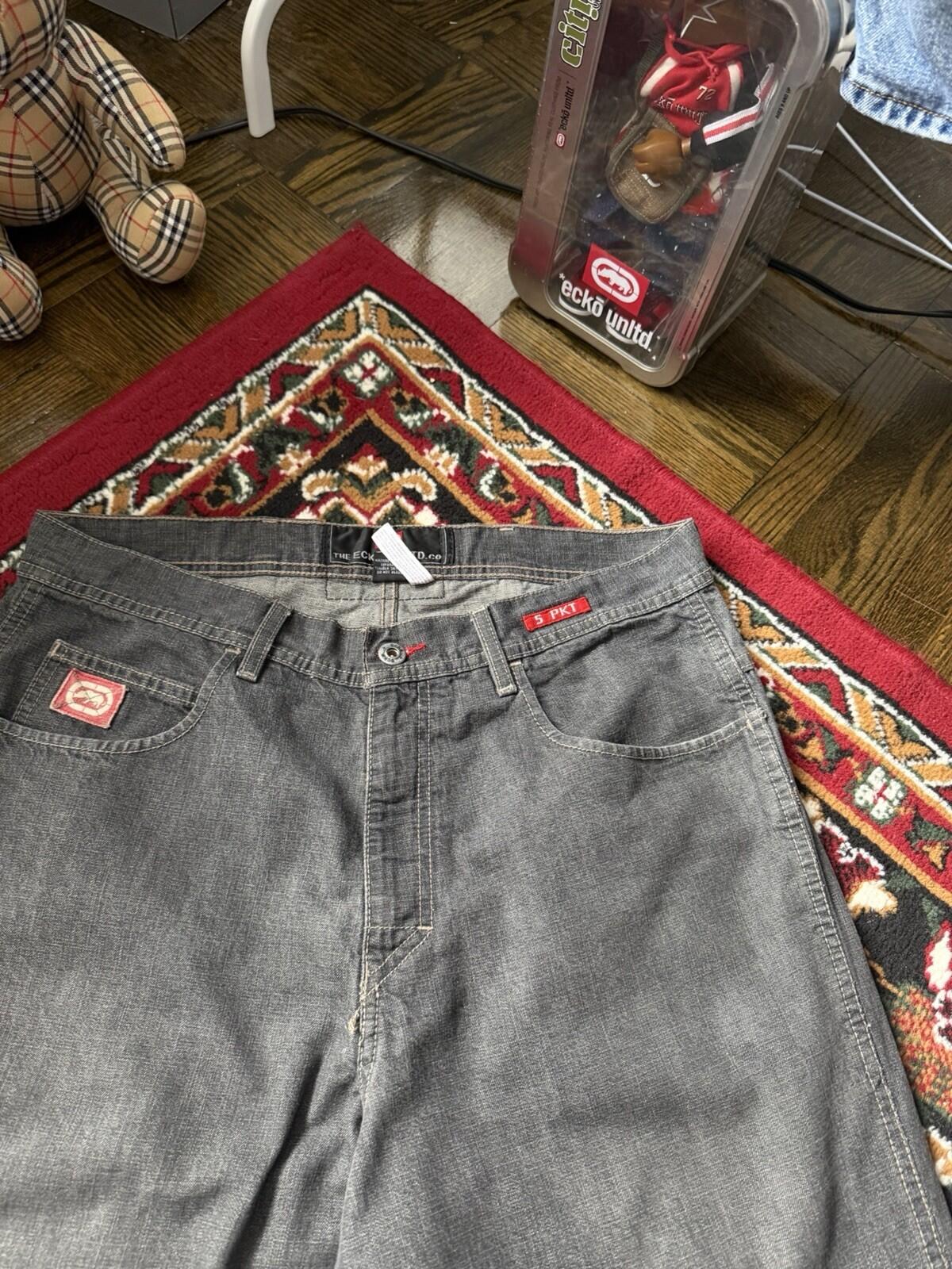 Vintage Ecko Unltd Jeans Mens 32 Gray Wide Leg Baggy Classic 5 Pocket Y2K