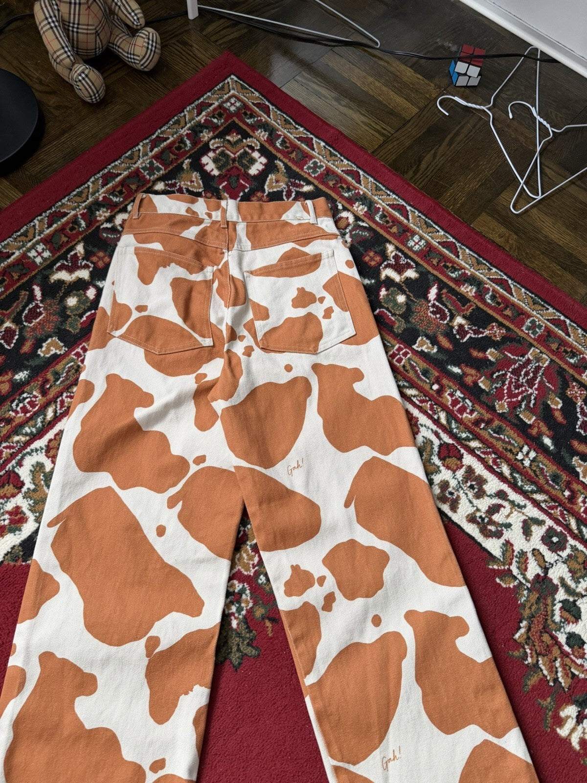 Lisa Says Gah Wide-Leg Jeans Cow Print Orange White 29