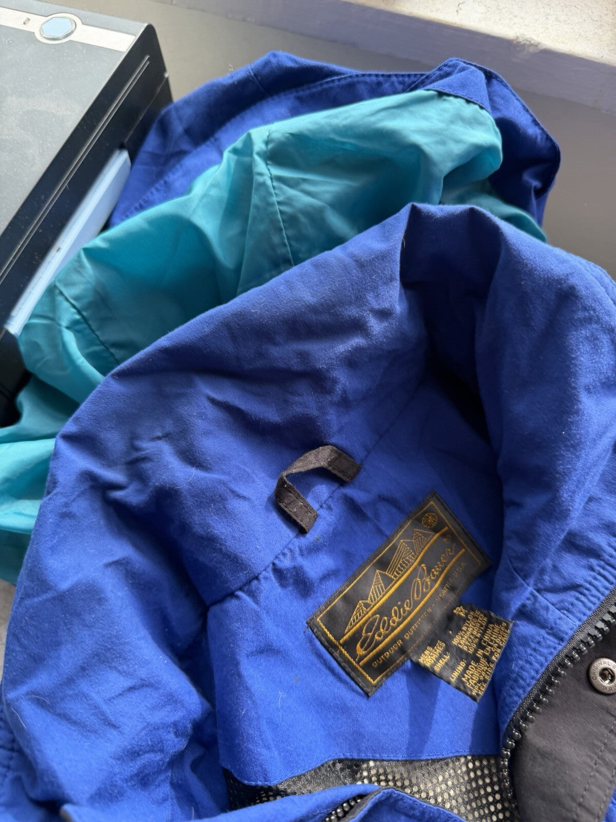 Vintage Eddie Bauer Jacket Mens Medium Purple Teal Gore-Tex Hooded Rain Coat 90s