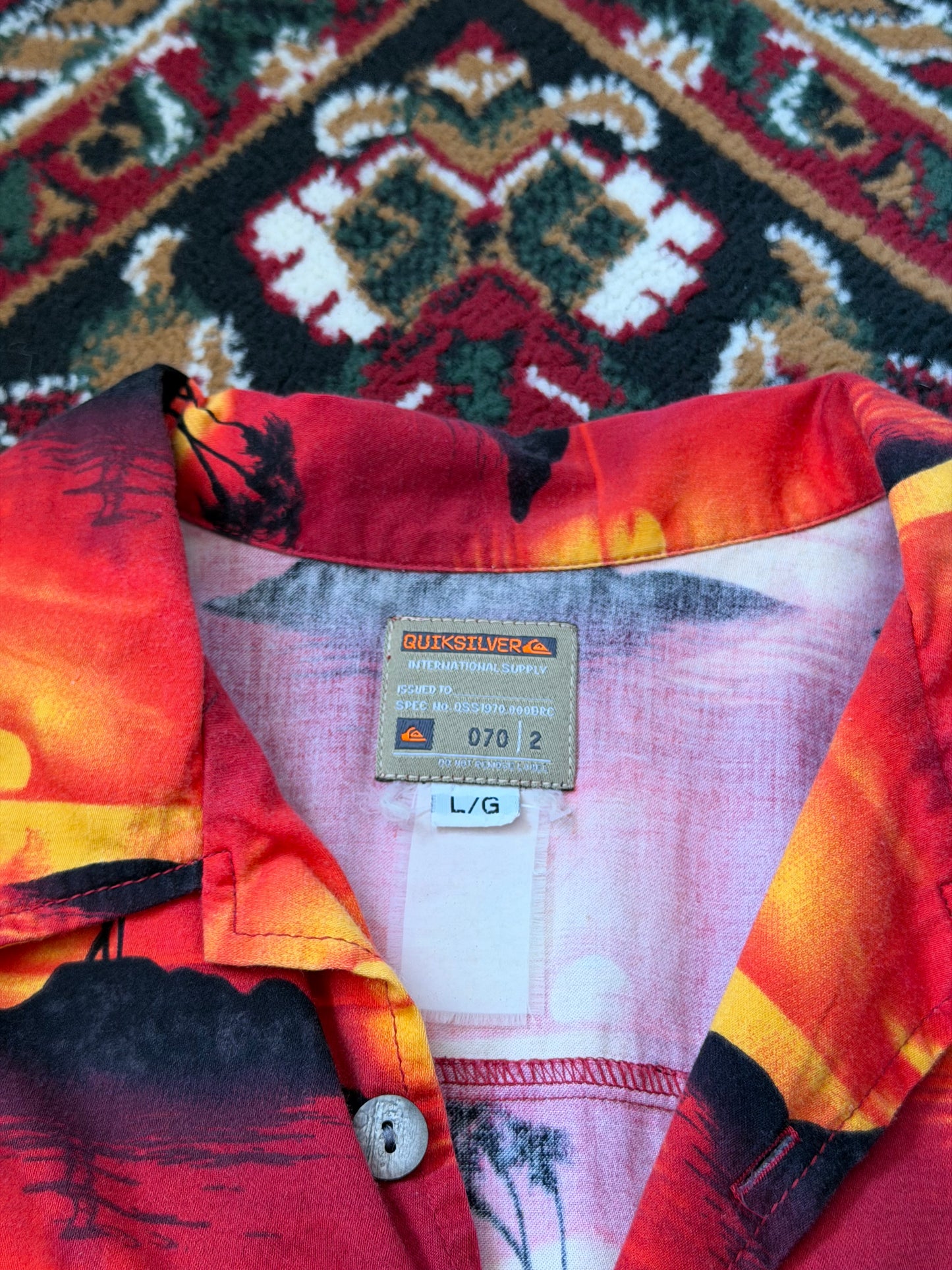 Vintage Quiksilver AOP Beach Sunset Button Up Tee / Tshirt