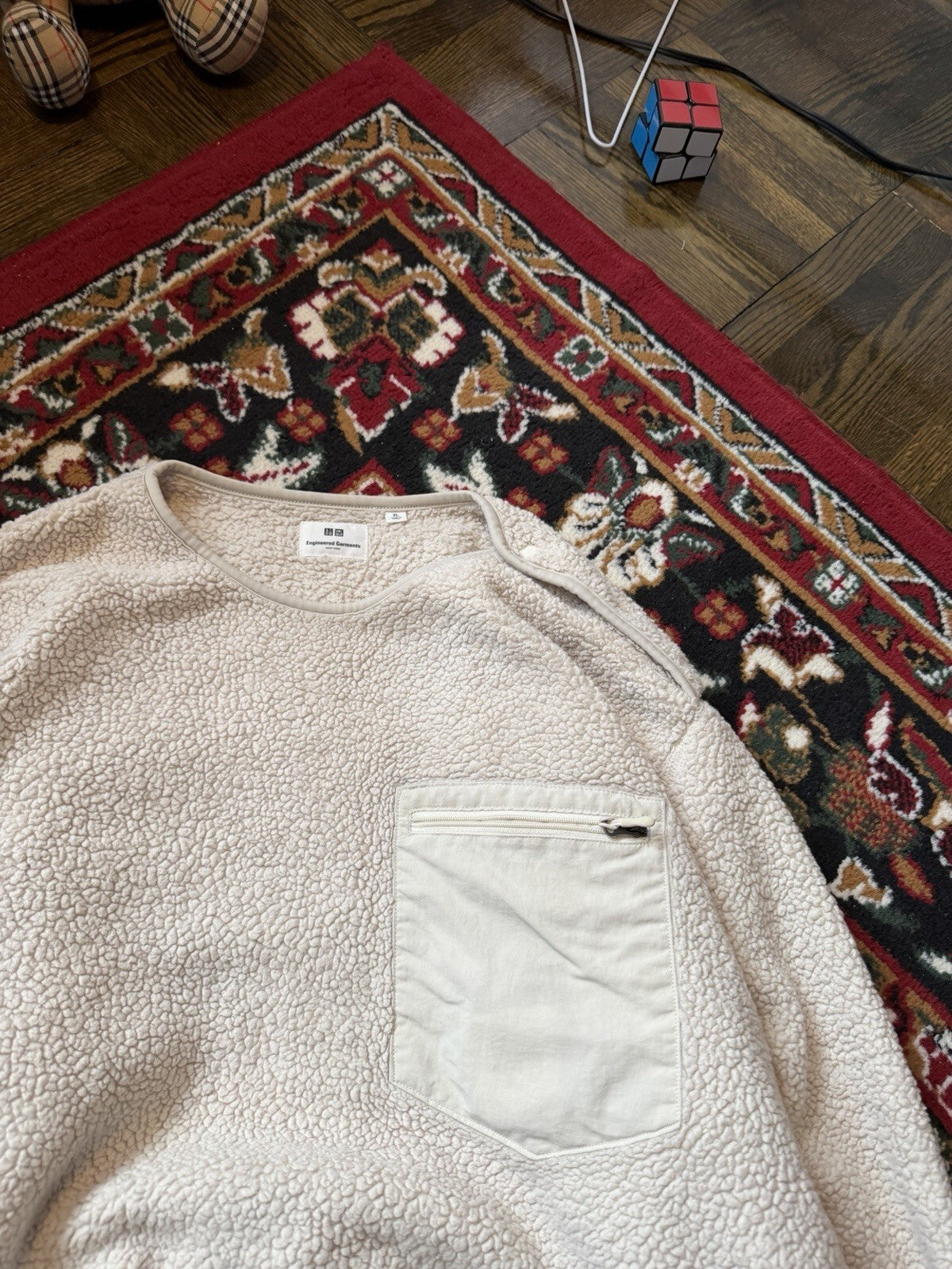 Uniqlo x Engineered Garments Fleece Pullover Mens XL White Sherpa Teddy