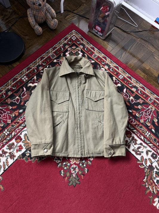 Vintage 50s-60s European Canvas Work Jacket Lighting Zip Pockets Olive