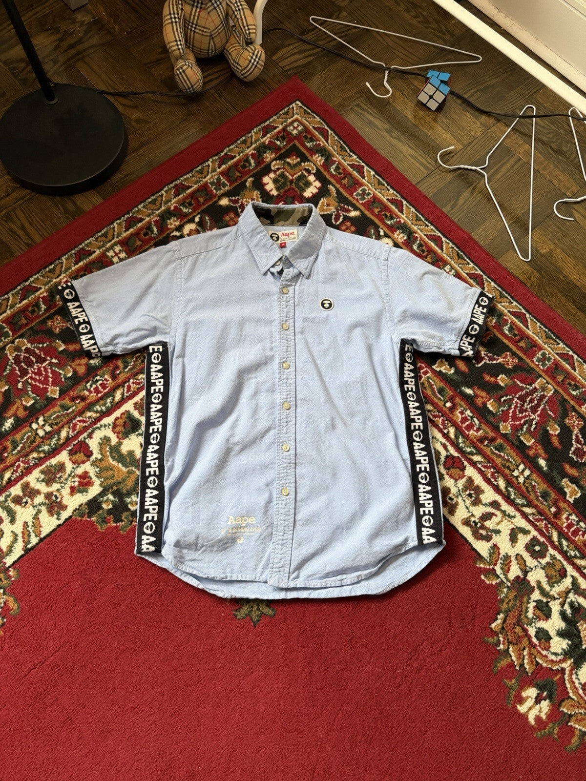 Aape By A Bathing Ape Mens Size Medium Denim Cotton Short Sleeve Shirt / Stretch