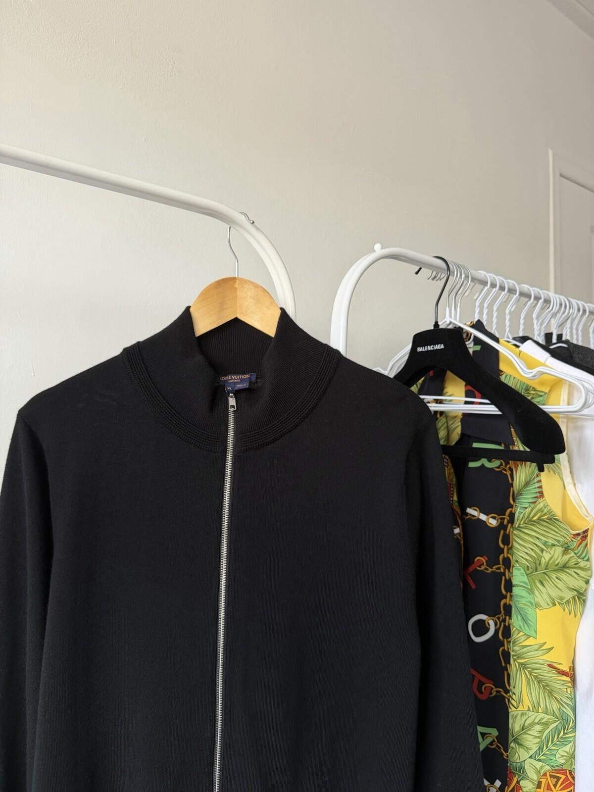 Louis Vuitton Uniforms Wool Knit Sweater Black Mens Size XL Full Zip Mock Neck