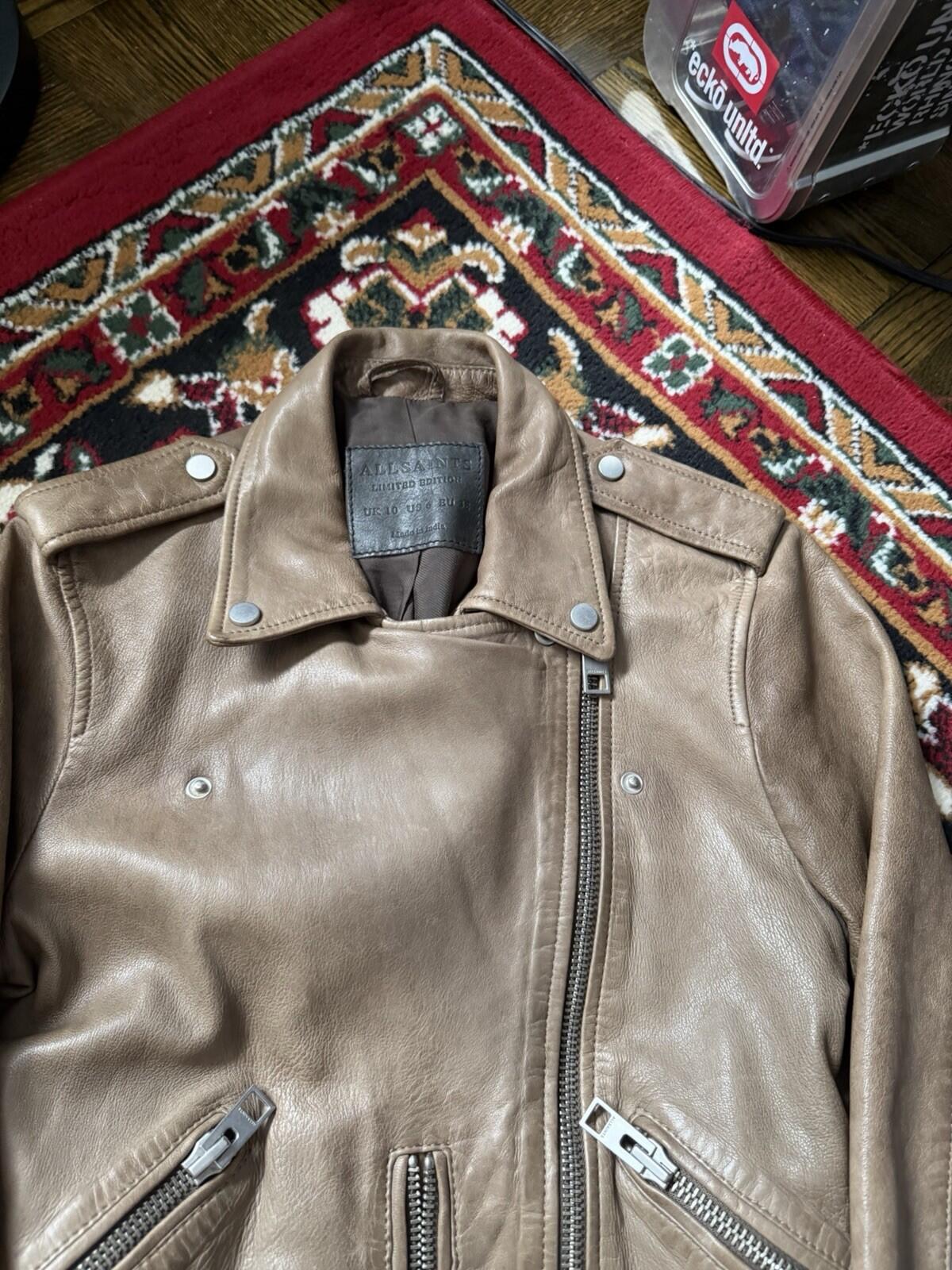 ALLSAINTS Wyatt Lambskin Leather Biker Jacket - Brown - 6 US