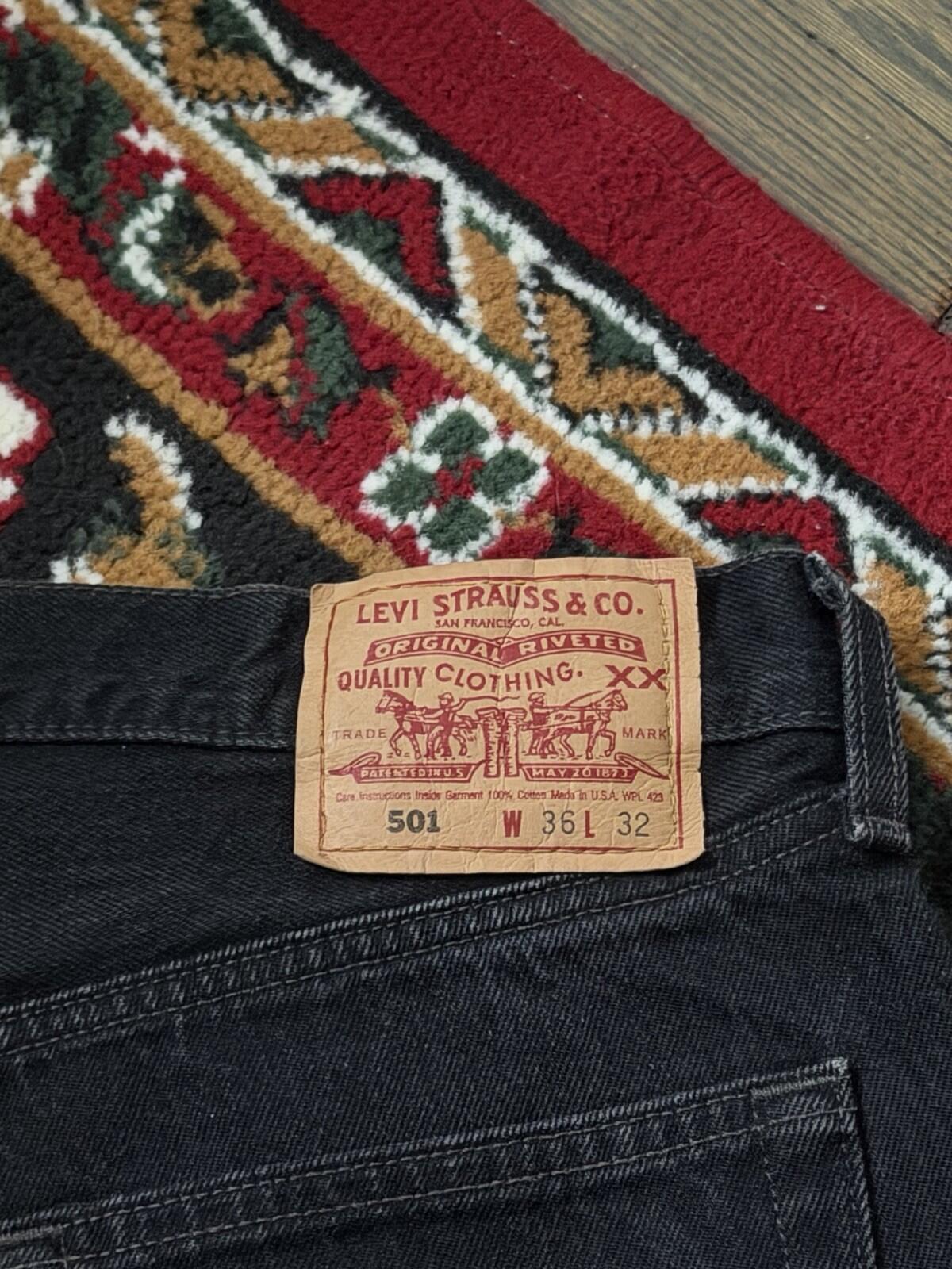 Vintage Levi's 501 Button Fly 90s Jeans Made in USA Black Denim Mens 36/32 Faded