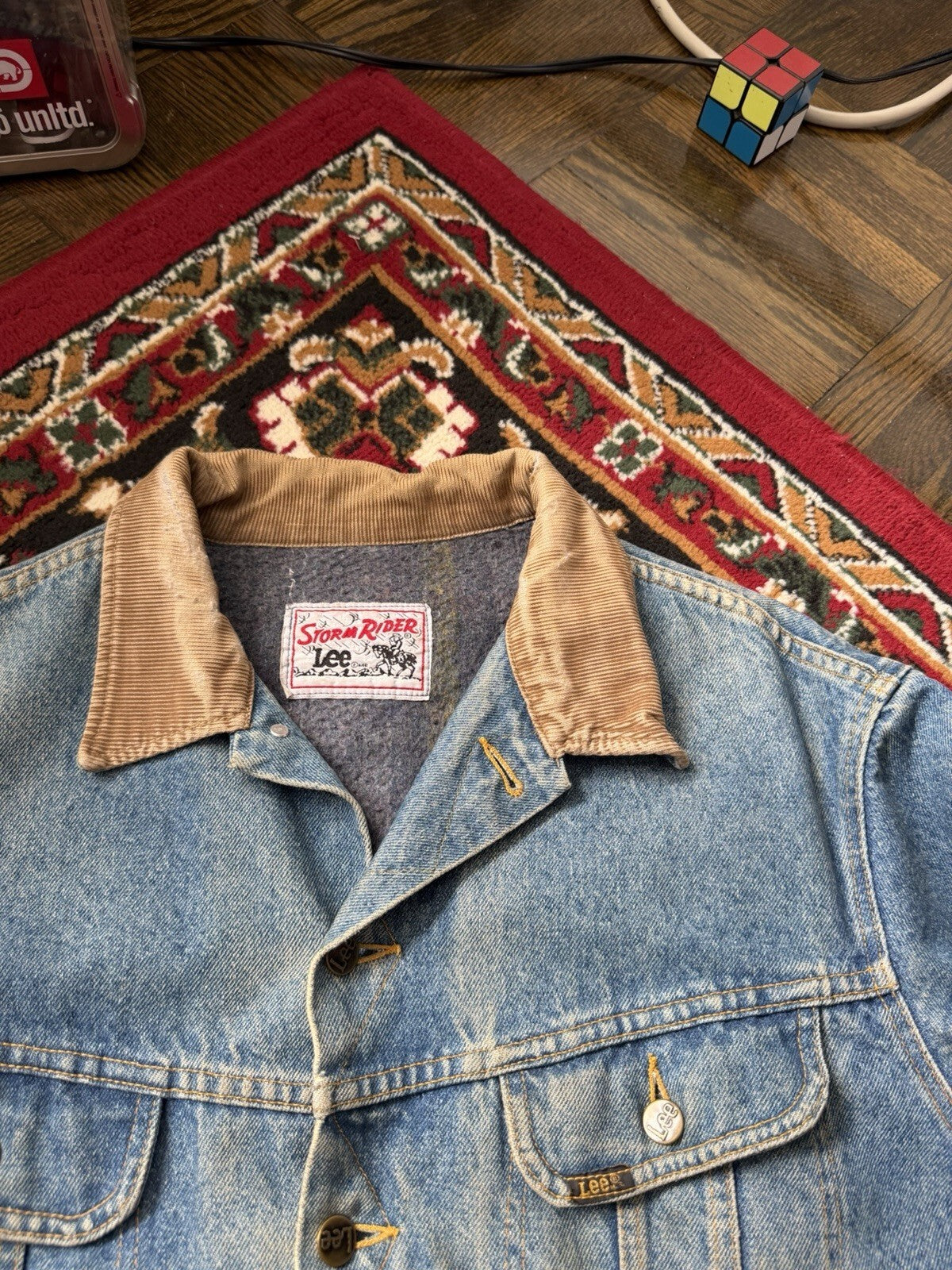 Vintage Lee Storm Rider Washed Blanket Lined Faded Denim Jacket Men's 90s Jean