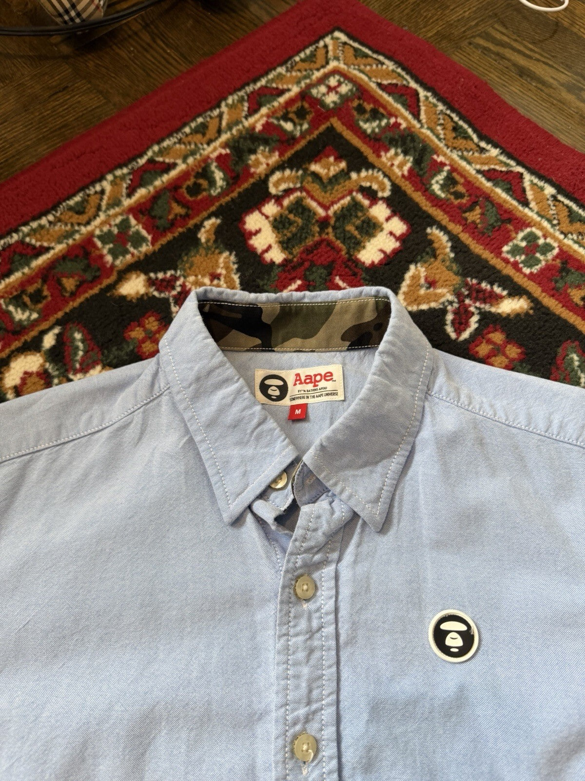 Aape By A Bathing Ape Mens Size Medium Denim Cotton Short Sleeve Shirt / Stretch