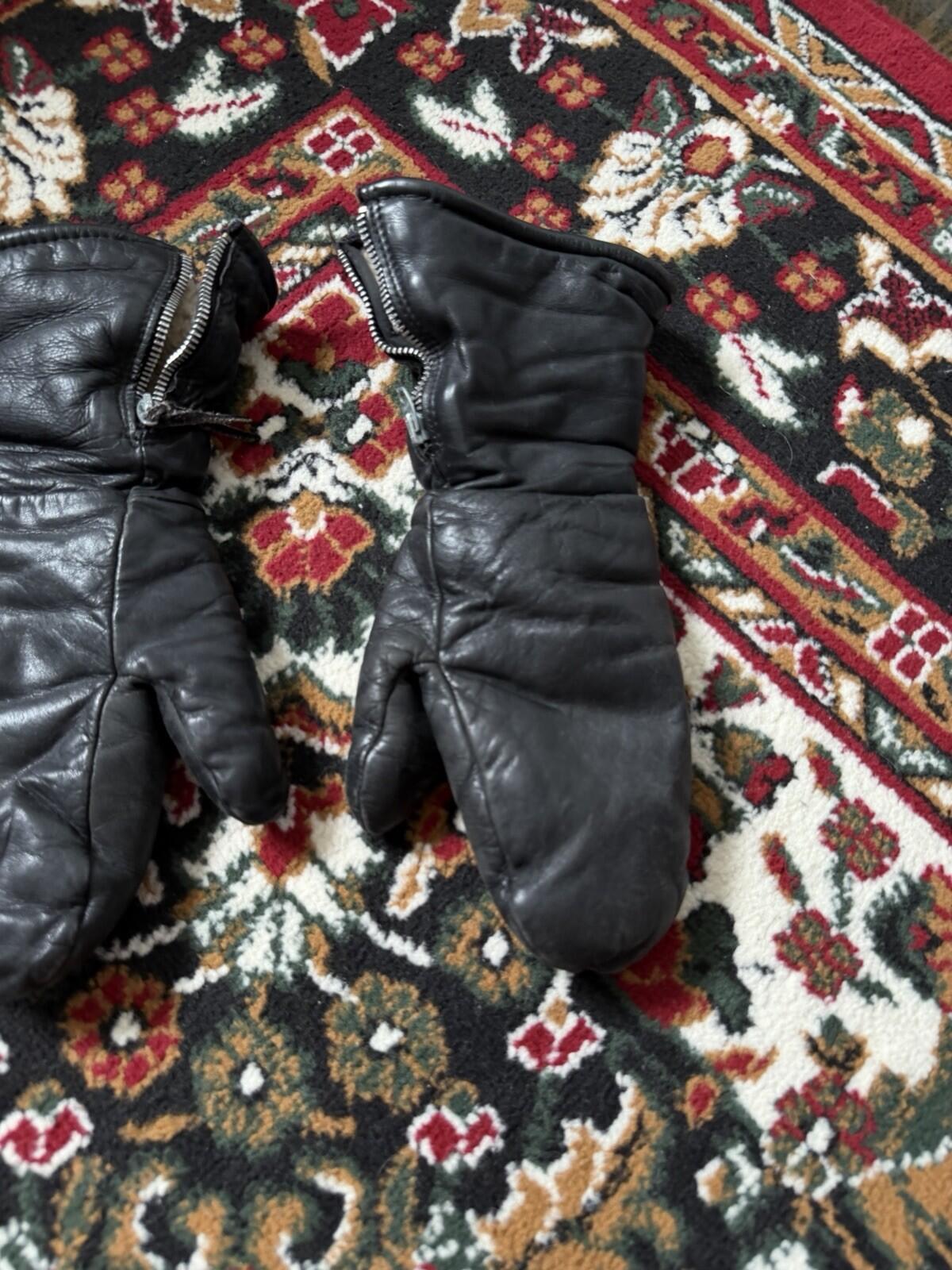 Vintage Leather Lightning Zipper Biker Gloves 50s-60s Fleece Lined Made in USA
