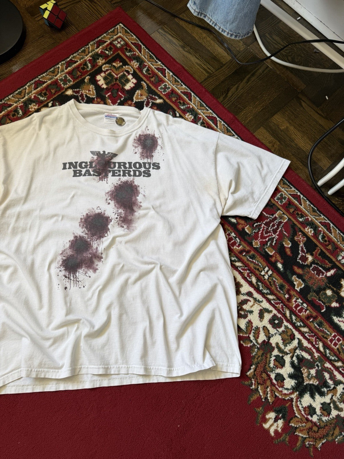 Inglourious Basterds War Tarantino Bullet Holes Shirt Movie Promo XXL Brad Pitt