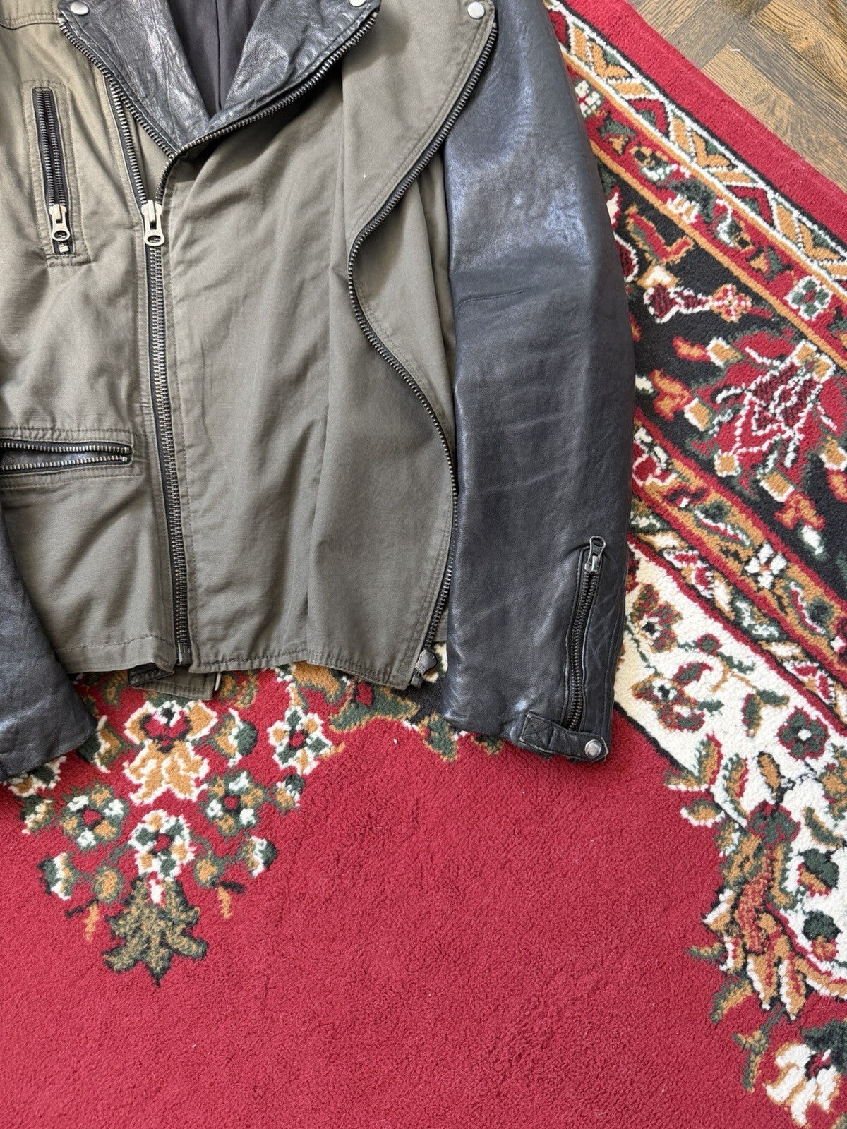 Danier Hybrid Moto Leather Sleeves Asymmetrical Zipper Utility Jacket