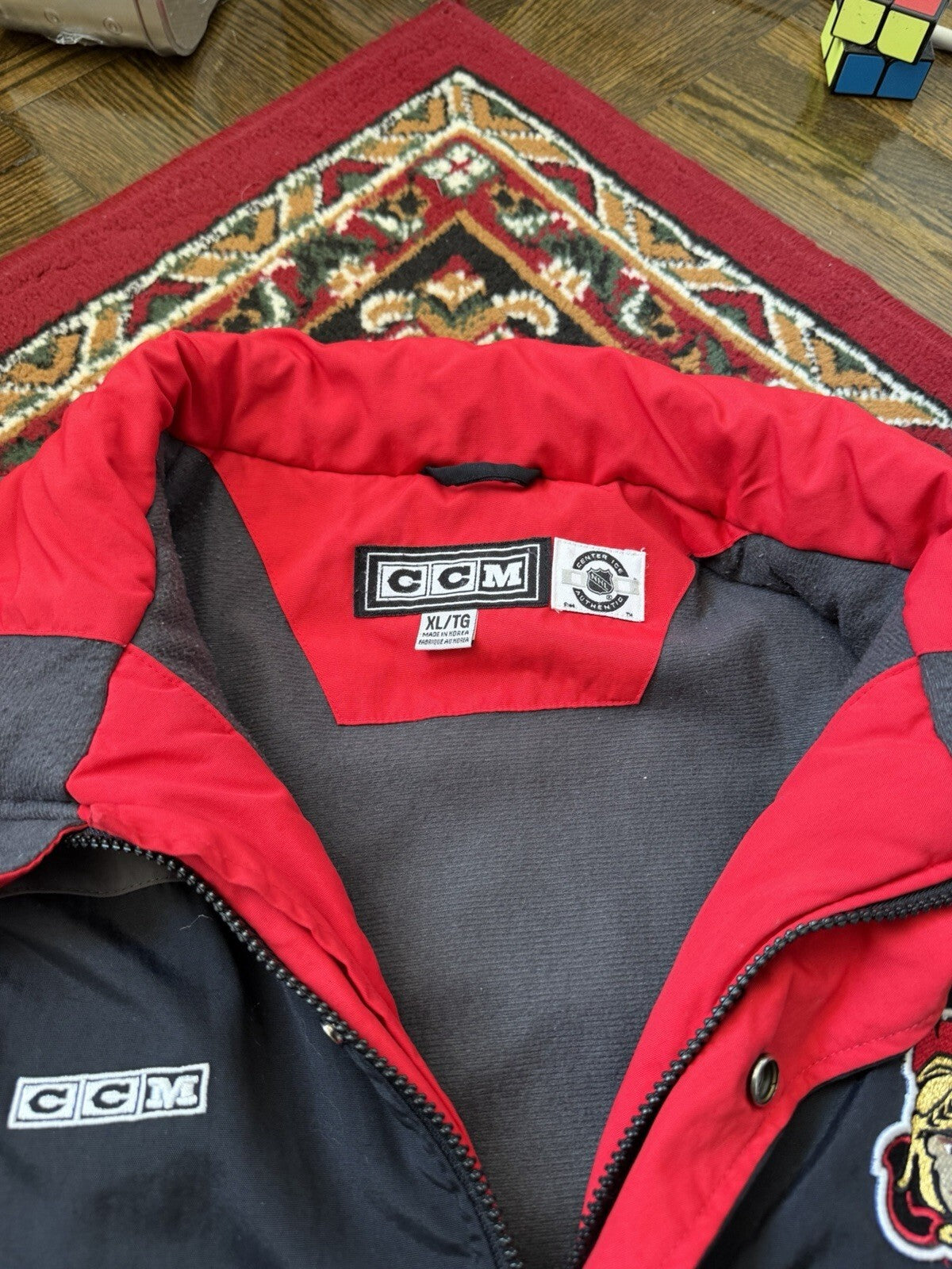 Vintage CCM NHL Ottawa Senators Jacket Mens XL Hockey Black Gray Parka