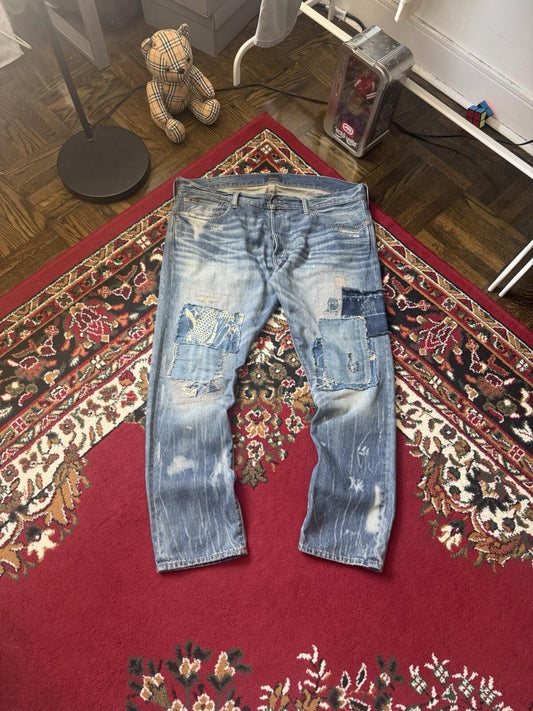 Polo Ralph Lauren Fish Patchwork Jeans Repaired Distressed Denim Size 38/30