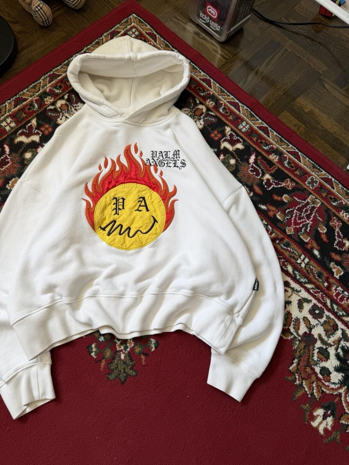 Palm Angels x Smiley Happy Collection Cream White Embroidered Oversized Hoodie S