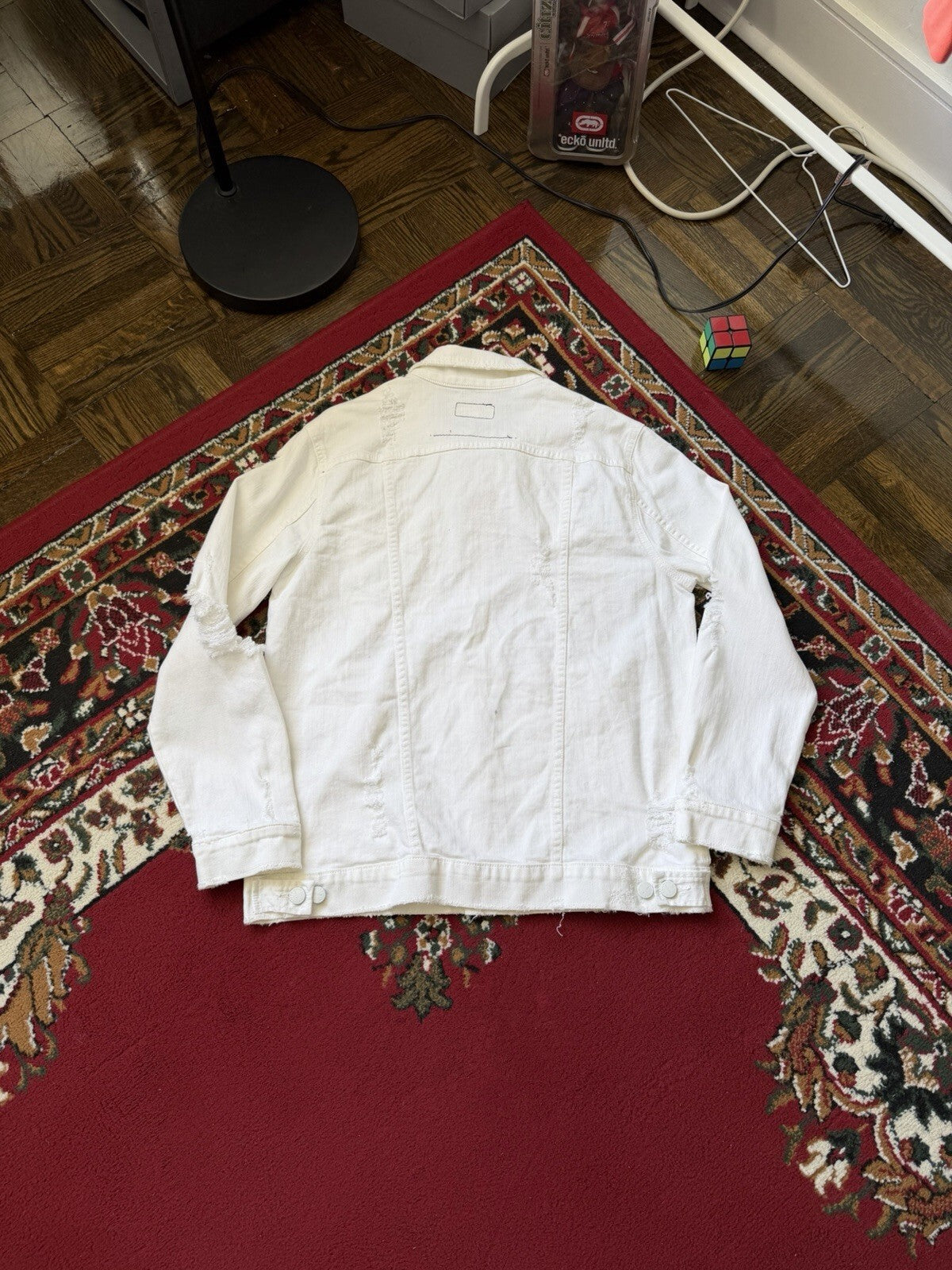 CURRENT / ELLIOTT Distressed Cotton Trucker Denim Jacket White Size 3